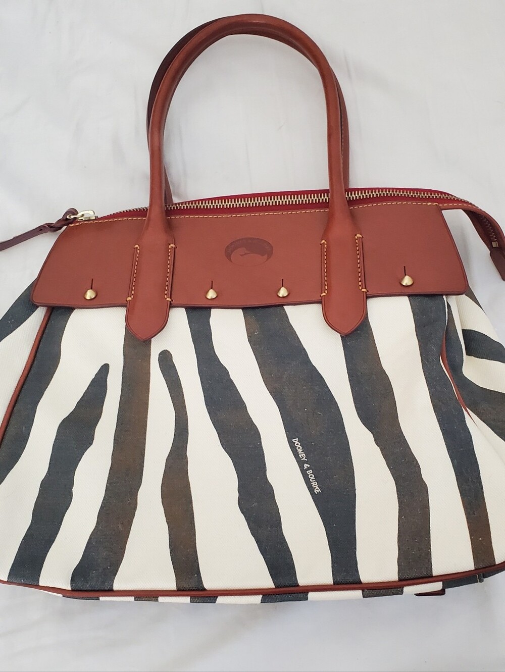 Dooney & Bourke Brown Leather Trim Zebra-Pattern Tote